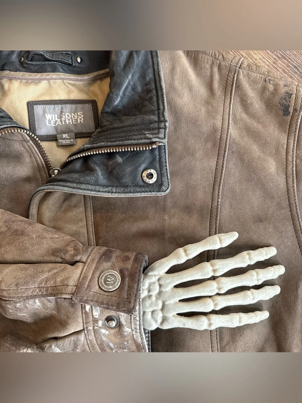 Vintage 80s Wilsons Leather Faded Brown Leather Bomber Jacket Grunge ~ Size XL